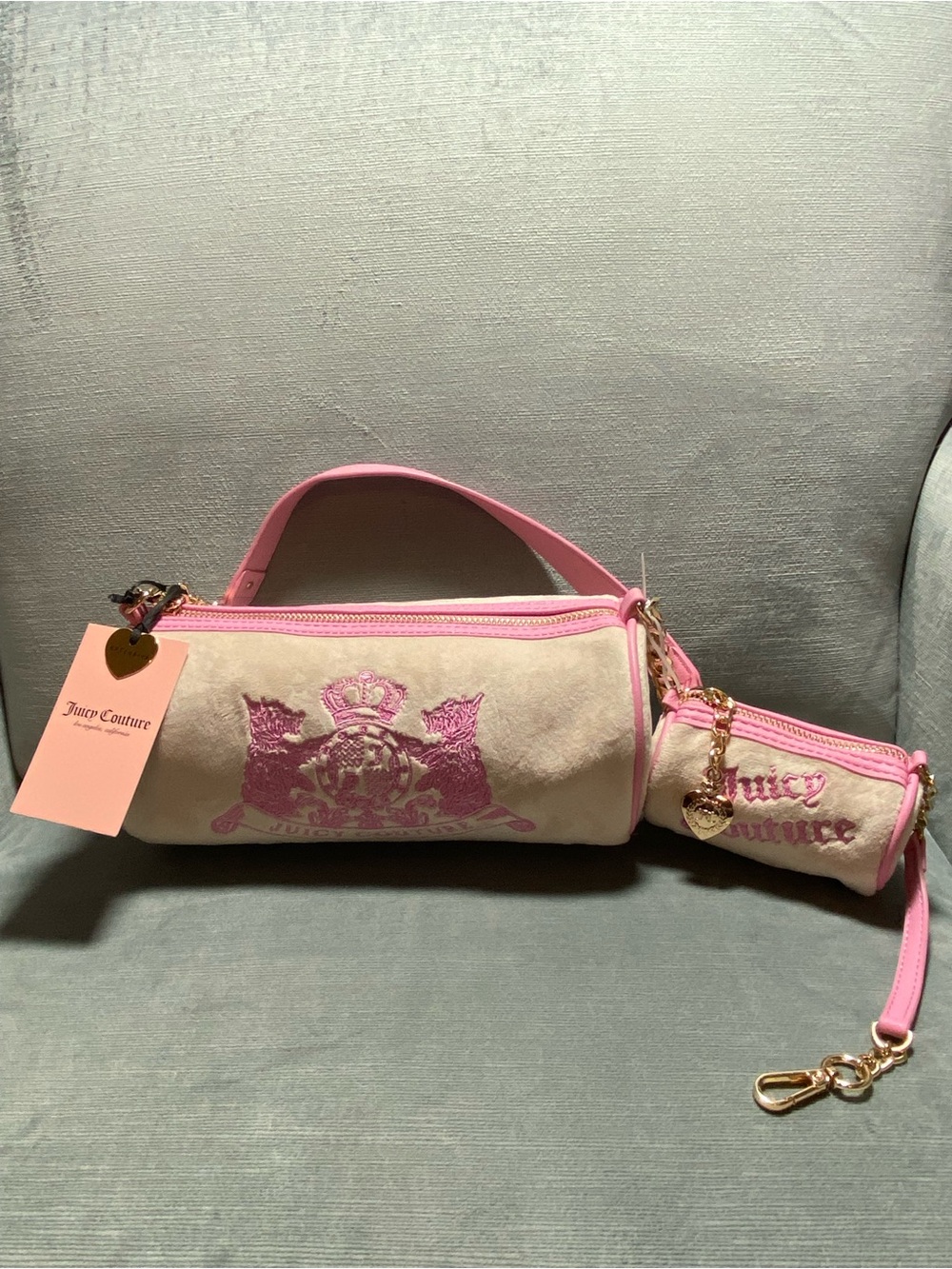 Juicy Couture NWT Choose Scottie Barrel Bag Set, RARE, velvety, embroidered